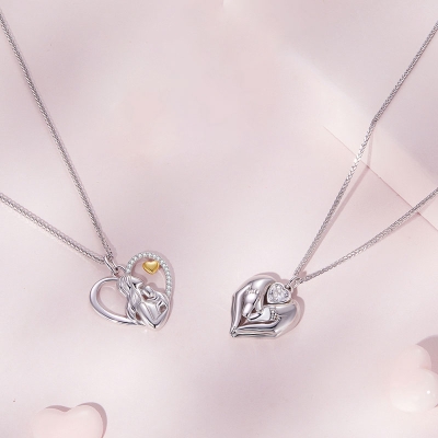 Stříbrný náhrdelník Maminka s dítětem, stříbro 925/1000, srdce