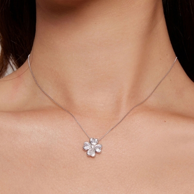 Stříbrný náhrdelník Čtyřlístek pro štěstí, stříbro 925/1000, zirkon