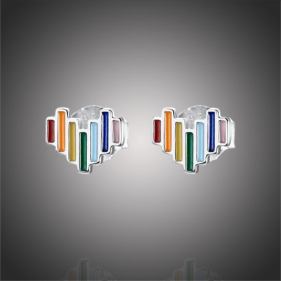 Stříbrné náušnice Rainbow Heart - stříbro 925/1000, srdce