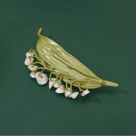 Unikátní perlová brož Konvalinka, sladkovodní perla