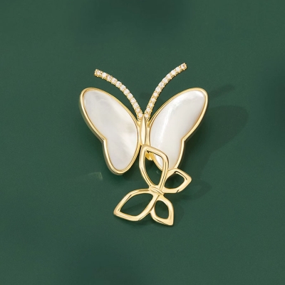 Perleťová brož se zirkony Cecilie - motýl