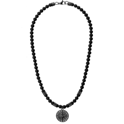 Pánský korálkový náhrdelník Diego Black - přírodní onyx, větrná růžice
