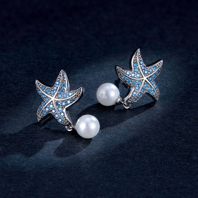 Stříbrné náušnice Mořská hvězdice - perla, stříbro 925/1000