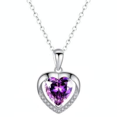 Stříbrný náhrdelník Amorita - stříbro 925/1000, fialový zirkon, srdce