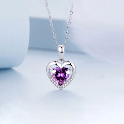 Stříbrný náhrdelník Amorita - stříbro 925/1000, fialový zirkon, srdce
