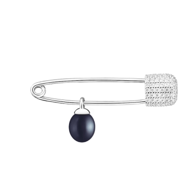 Stříbrná brož s řiční perlou a zirkony Spínací špendlík, stříbro 925/1000