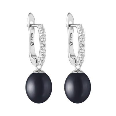 Stříbrné náušnice s černou perlou Clorinda, stříbro 925/1000