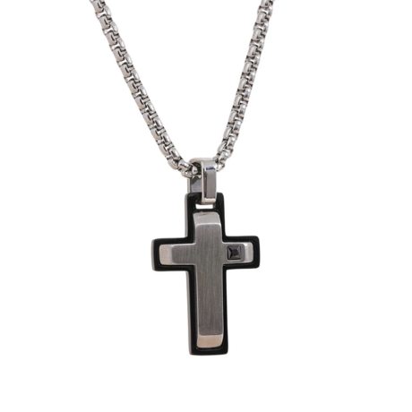 Pánský ocelový náhrdelník Marc Black, kříž, chirurgická ocel