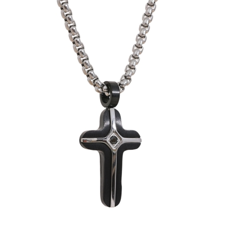 Pánský ocelový náhrdelník Vincent Black, kříž, chirurgická ocel