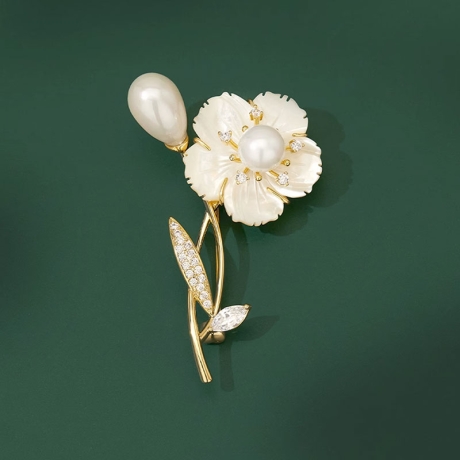 Luxusní brož s perlou a zirkony Florance, květina