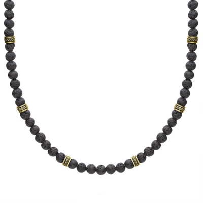 Pánský korálkový náhrdelník Miquel Gold  - lávový kámen
