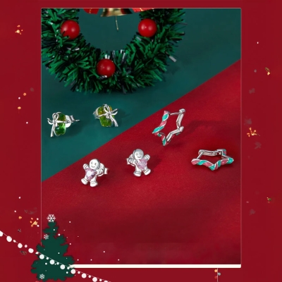 Vánoční stříbrné náušnice Lízátko ve tvaru hvězdy, stříbro 925/1000