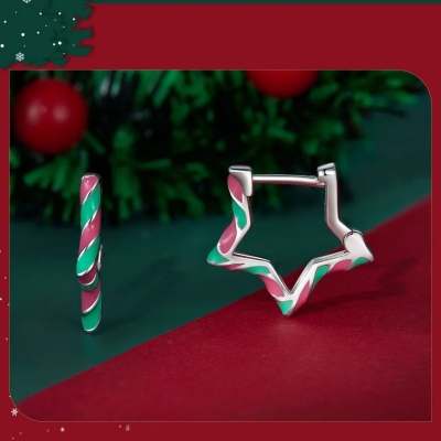 Vánoční stříbrné náušnice Lízátko ve tvaru hvězdy, stříbro 925/1000