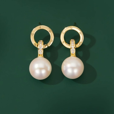 Náušnice s perlou a zirkony Céleste - stříbrné zapínání