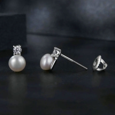 Stříbrné náušnice s perlou a 0,1 ct MOISSANITE, stříbro 925/1000 + CERTIFIKÁT