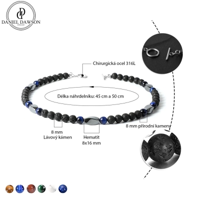 Pánský náhrdelník Mateo - lávový kámen, modré tygří oko