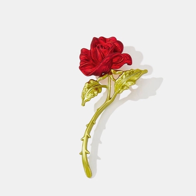 Malovaná brož v podobě rudé růže