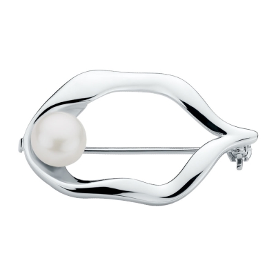 Stříbrná brož s bílou perlou Agathe, stříbro 925/1000 | Gaura Pearls