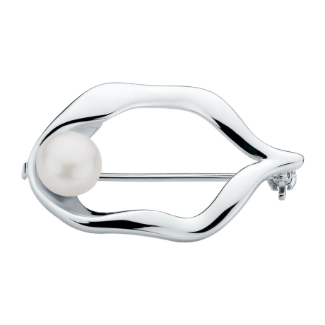 Stříbrná brož s bílou perlou Agathe, stříbro 925/1000 | Gaura Pearls