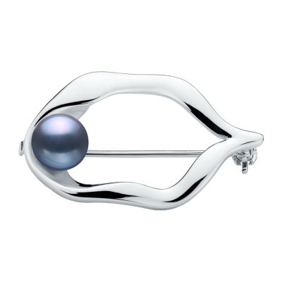 Stříbrná brož s černou perlou Agathe, stříbro 925/1000