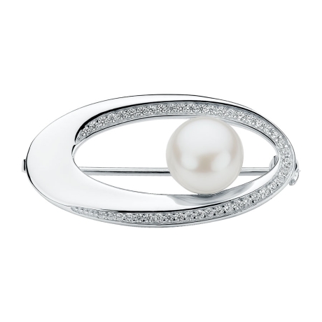 Stříbrná brož s bílou perlou Brigitte, stříbro 925/1000