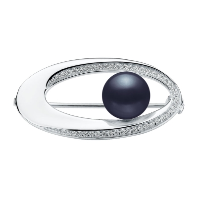 Stříbrná brož s černou perlou Brigitte, stříbro | Gaura Pearls