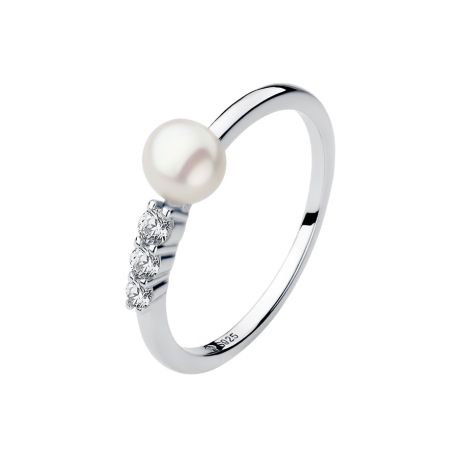 Stříbrný prsten s bílou perlou Despina | Gaura Pearls