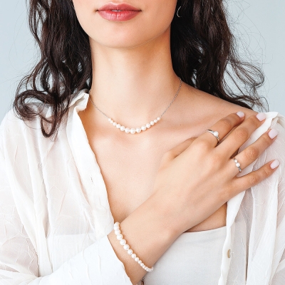 Stříbrný prsten s bílou perlou Louise, stříbro 925/1000 | Gaura Pearls