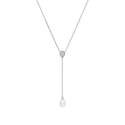 Stříbrný náhrdelník Melita - zirkon, sladkovodní perla | Gaura Pearls