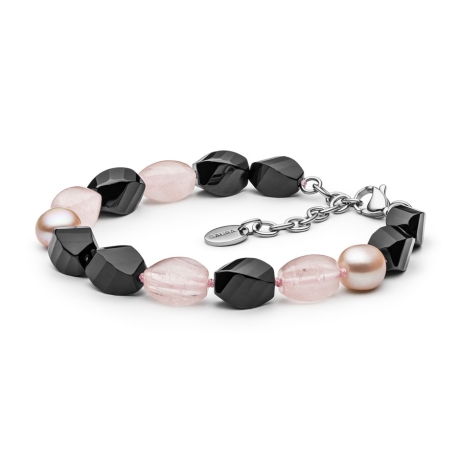 Korálkový náramek - růžový křemen, perla a onyx | Gaura Pearls