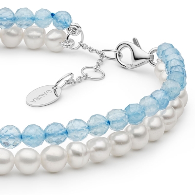 Elegantní náramek Edith - akvamarín, perla, stříbro  | Gaura Pearls
