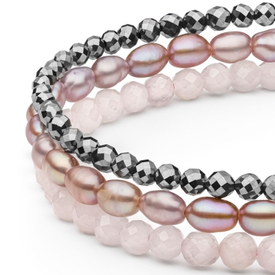 Trojitý náramek Florence - terahertz, perla, křemen  | Gaura Pearls