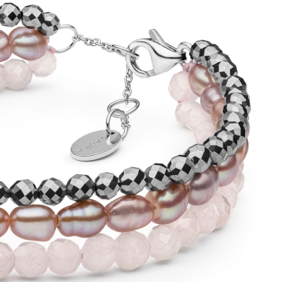 Trojitý náramek Florence - terahertz, perla, křemen  | Gaura Pearls