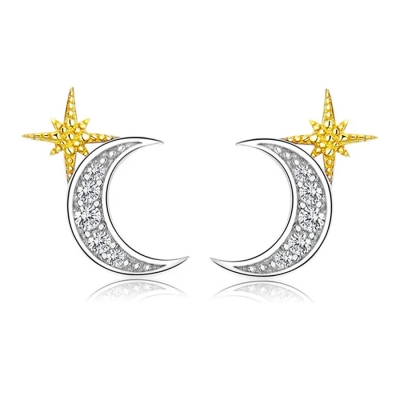 Stříbrné náušnice Měsíc a Hvězda, stříbro 925/1000