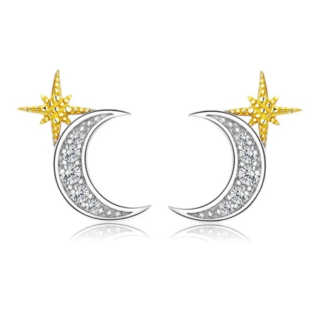 Stříbrné náušnice Měsíc a Hvězda, stříbro 925/1000