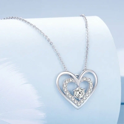 Stříbrný náhrdelník Dvojité srdce - stříbro 925/1000, zirkon
