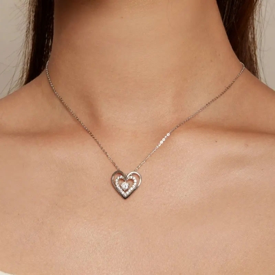 Stříbrný náhrdelník Dvojité srdce - stříbro 925/1000, zirkon