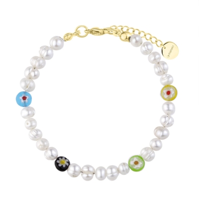 Perlový náramek Laura - korálky Millefiori, kultivované perly | Manoki