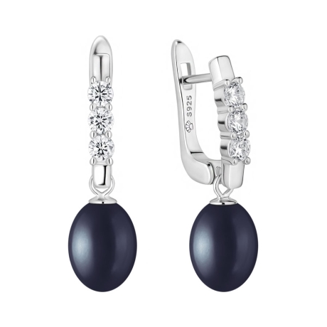 Stříbrné náušnice s černou perlou Rita, stříbro 925/1000  Gaura Pearls