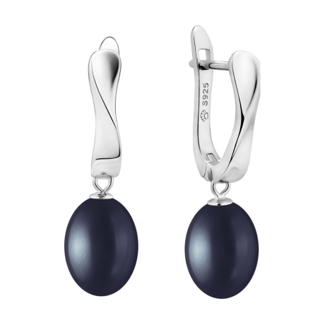 Stříbrné náušnice s černou perlou Lia, stříbro 925/1000 | Gaura Pearls