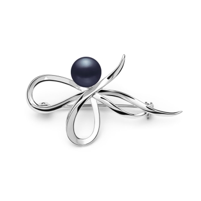 Stříbrná brož s černou perlou Francesca, stříbro 925/1000