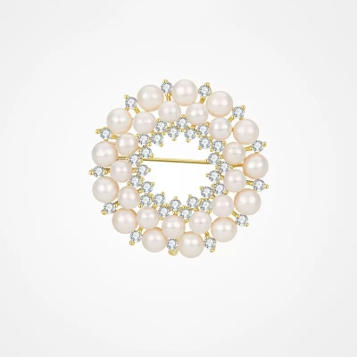 Luxusní perlová brož Raquel, zirkon, sladkovodní perla