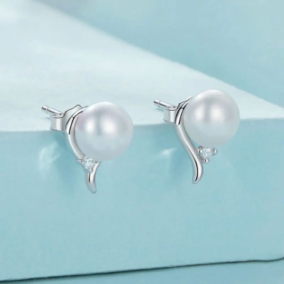 Stříbrné náušnice s bílou perlou Selena - stříbro 925/1000