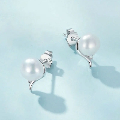 Stříbrné náušnice s bílou perlou Selena - stříbro 925/1000