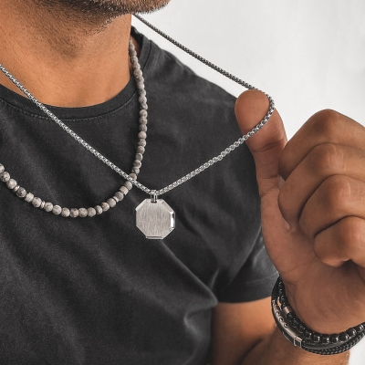 Pánský korálkový náhrdelník Enrico - 6 mm šedý labradorit