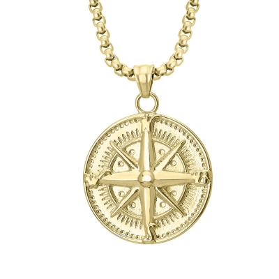 Pánský ocelový náhrdelník Jacopo Gold - kompas | Manoki