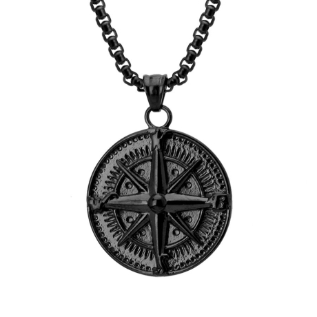 Pánský ocelový náhrdelník Jacopo Black - kompas | Manoki