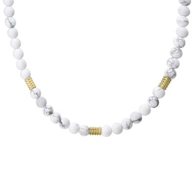 Pánský korálkový náhrdelník Alessio - bílý howlit| Manoki
