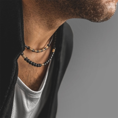 Pánský náhrdelník Sergio přírodní kůže a chirurgická ocel | Manoki