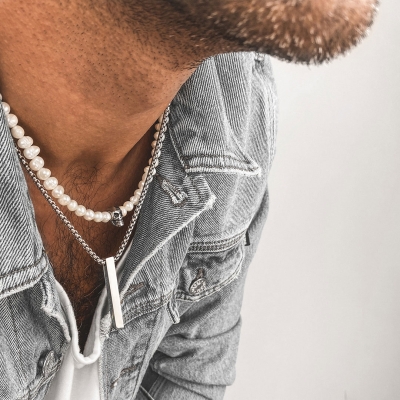 Pánský perlový náhrdelník Aronne - lebka, chirurgická ocel | Manoki
